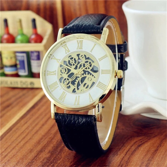 Black & Gold Roman Exposed Front Womens Watch - Picture 1 of 8